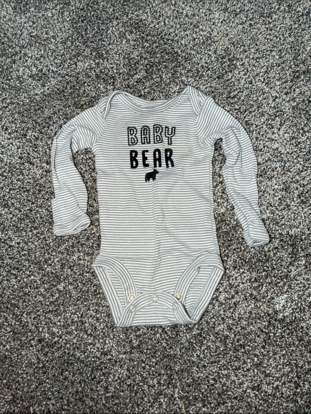 Striped 'Baby Bear' Long-Sleeve One-Piece Bodysuit - Gray